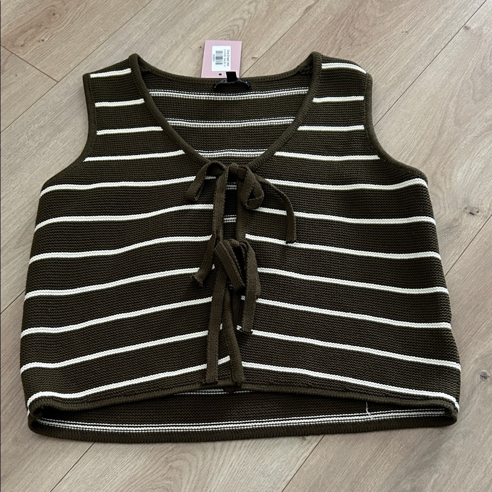 Striped Olive and White Knit Crop Top